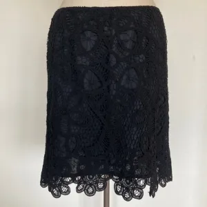 100% linen lace skirt, dark black, lined, 8