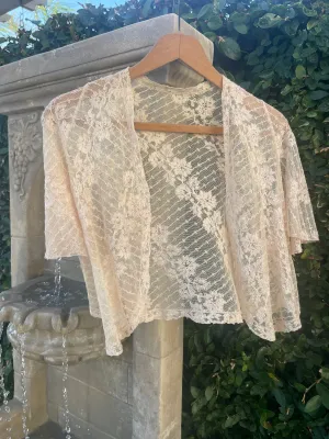 1930s Flutter Sleeve Ecru Tambour Lace Bolero