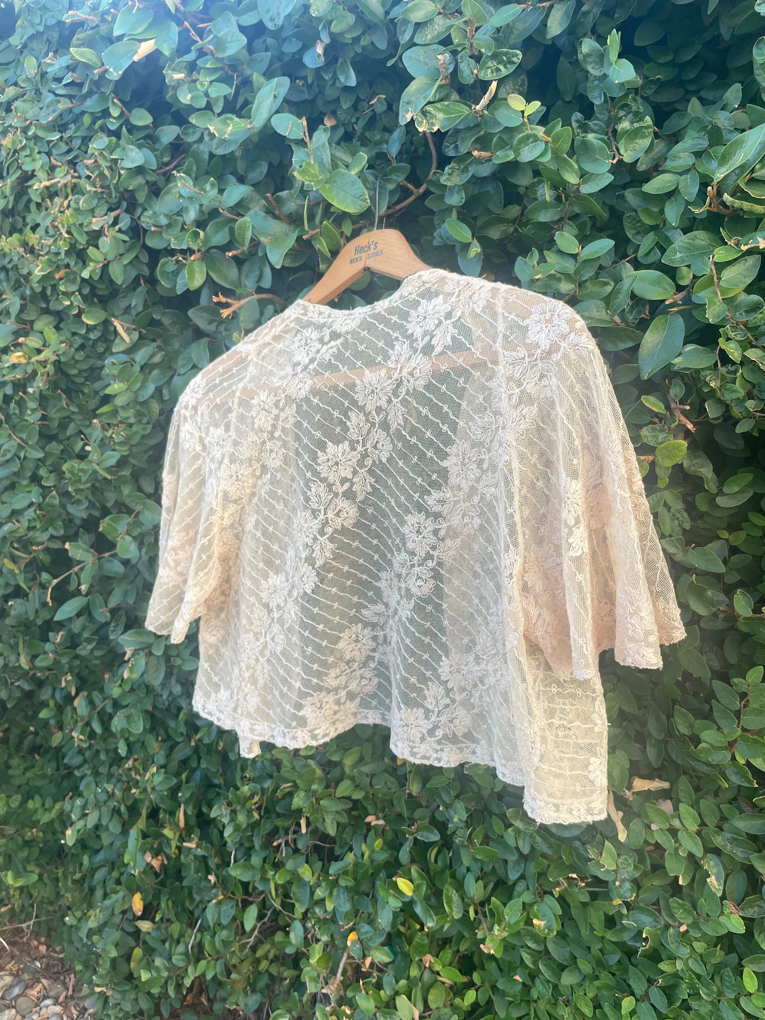1930s Flutter Sleeve Ecru Tambour Lace Bolero
