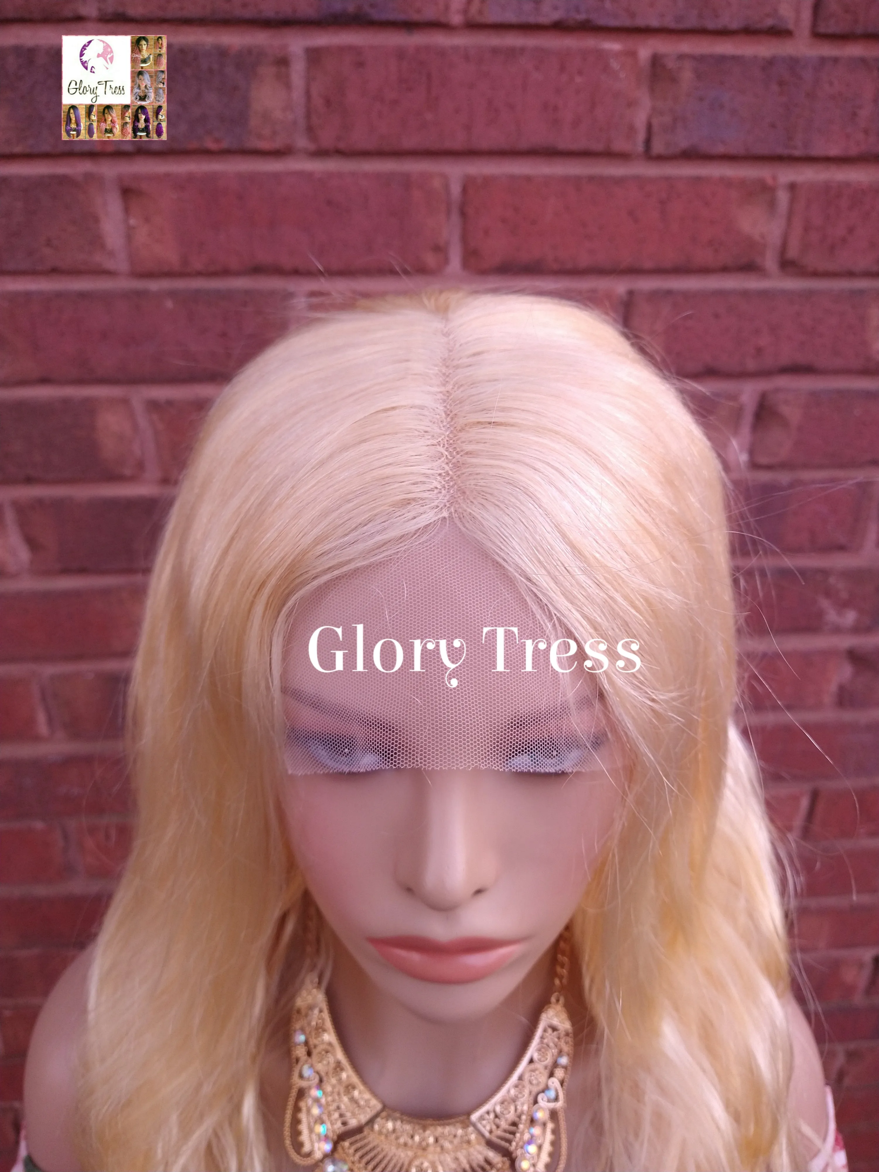 24" Wavy Blonde Lace Front Wig Human Hair Wig 100% Brazilian Remy Wig 613 Platinum Blonde Lace Part Wig - DIVINE