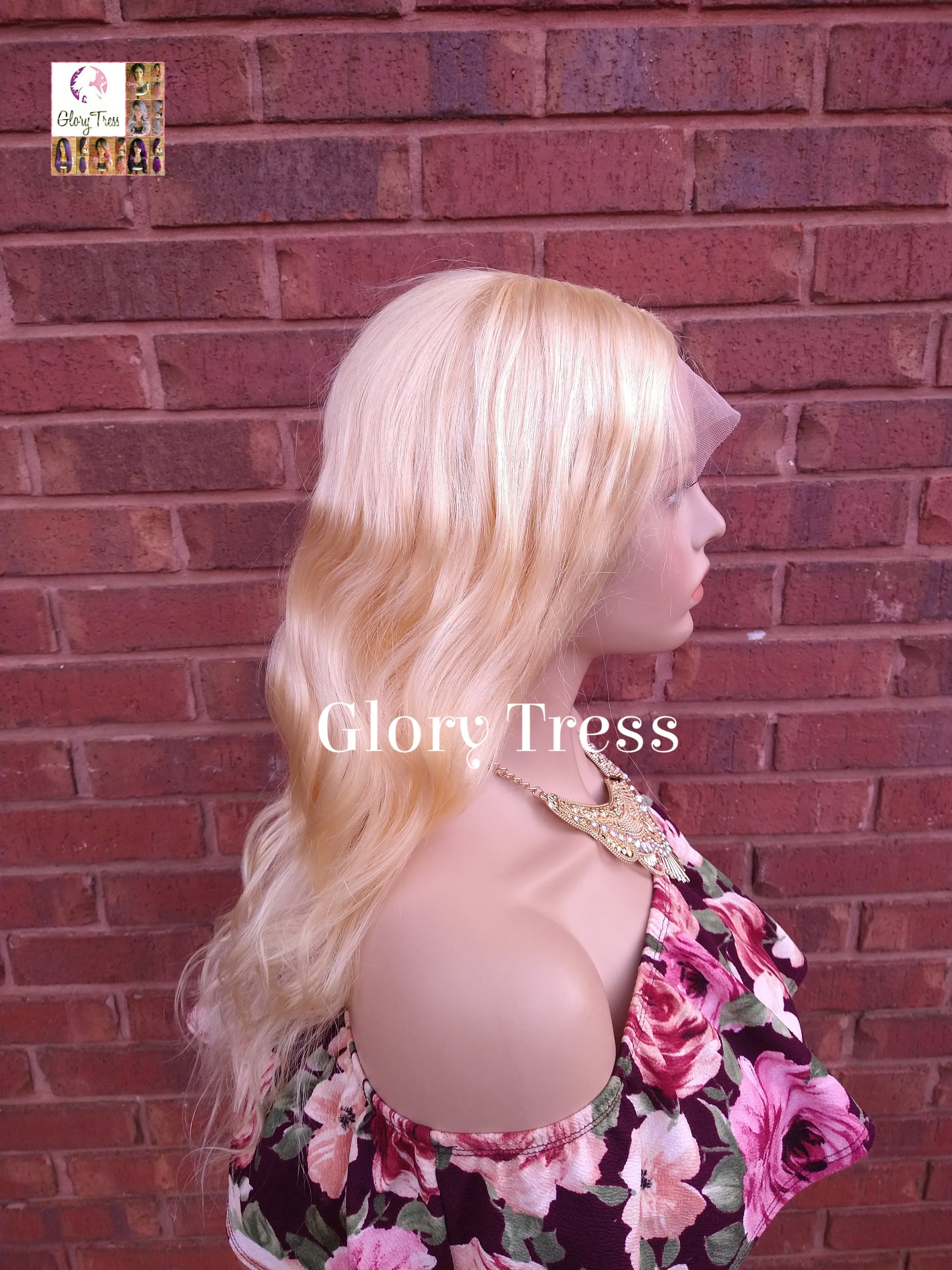 24" Wavy Blonde Lace Front Wig Human Hair Wig 100% Brazilian Remy Wig 613 Platinum Blonde Lace Part Wig - DIVINE