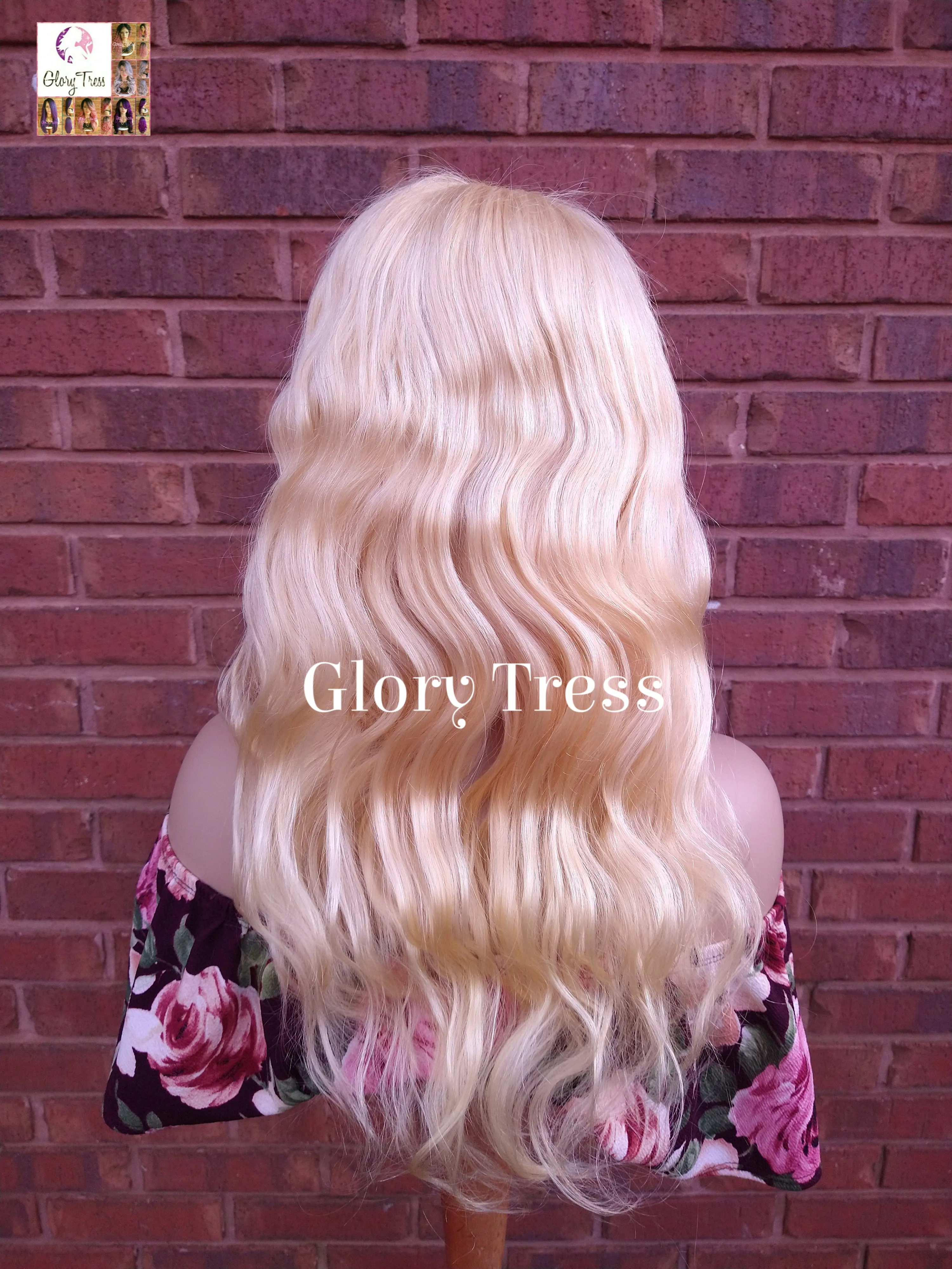 24" Wavy Blonde Lace Front Wig Human Hair Wig 100% Brazilian Remy Wig 613 Platinum Blonde Lace Part Wig - DIVINE