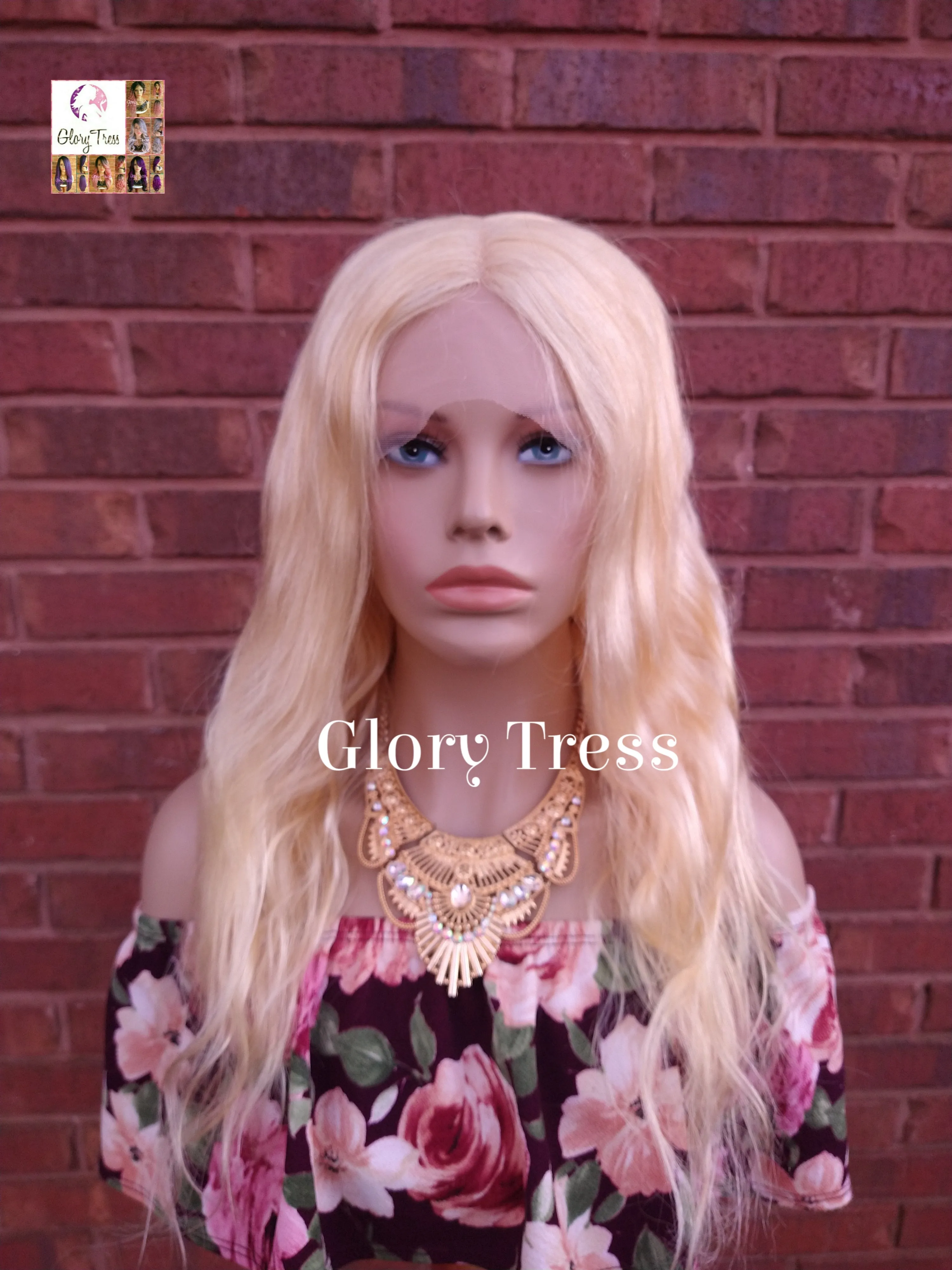 24" Wavy Blonde Lace Front Wig Human Hair Wig 100% Brazilian Remy Wig 613 Platinum Blonde Lace Part Wig - DIVINE