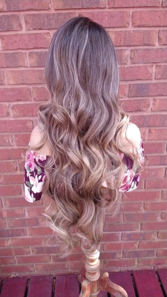 34" Wavy Lace Front Wig Pre-Plucked HD Lace Wig Human Hair Blend Brown Ash Blonde Wigs For White Women 13X4 Free Parting Glory Tress- LOVELY