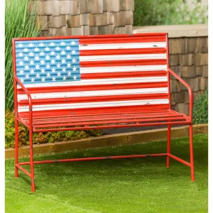 American Flag Corrugated Metal Bench,8mb026rw