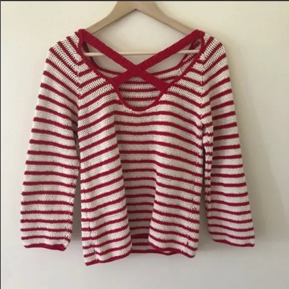 Anthro Lauren moffatt Red striped knit sweater