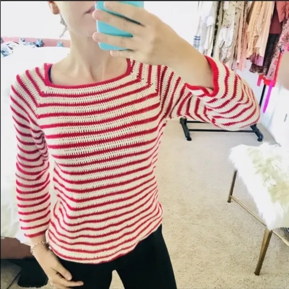 Anthro Lauren moffatt Red striped knit sweater