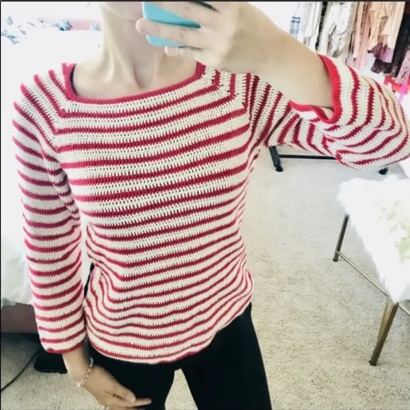 Anthro Lauren moffatt Red striped knit sweater