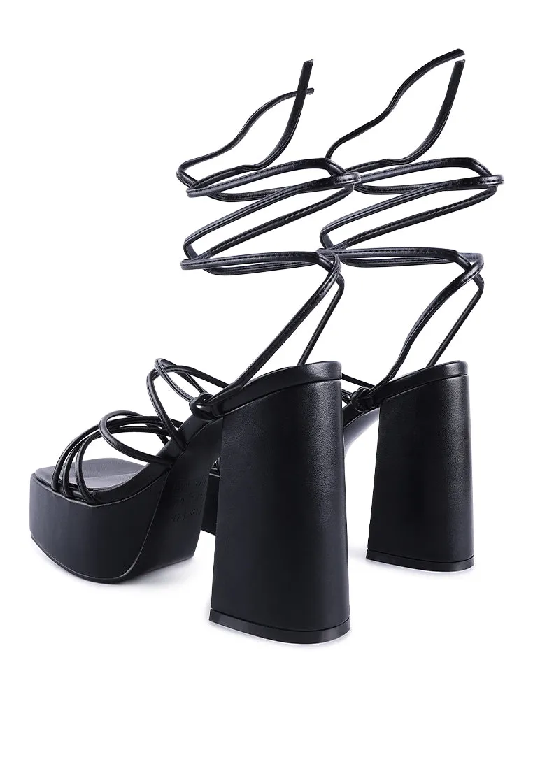 Anvil Metallic Block Heeled Lace Up Sandals