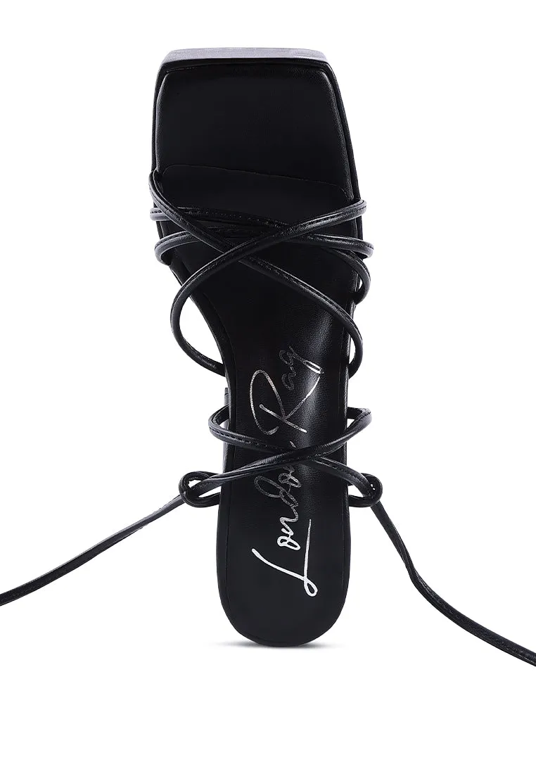 Anvil Metallic Block Heeled Lace Up Sandals