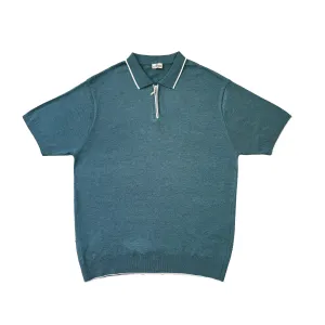 Arturo Almafi in Forest Green / White Men's Short-Sleeve Zip-collar Knit Polo Shirt