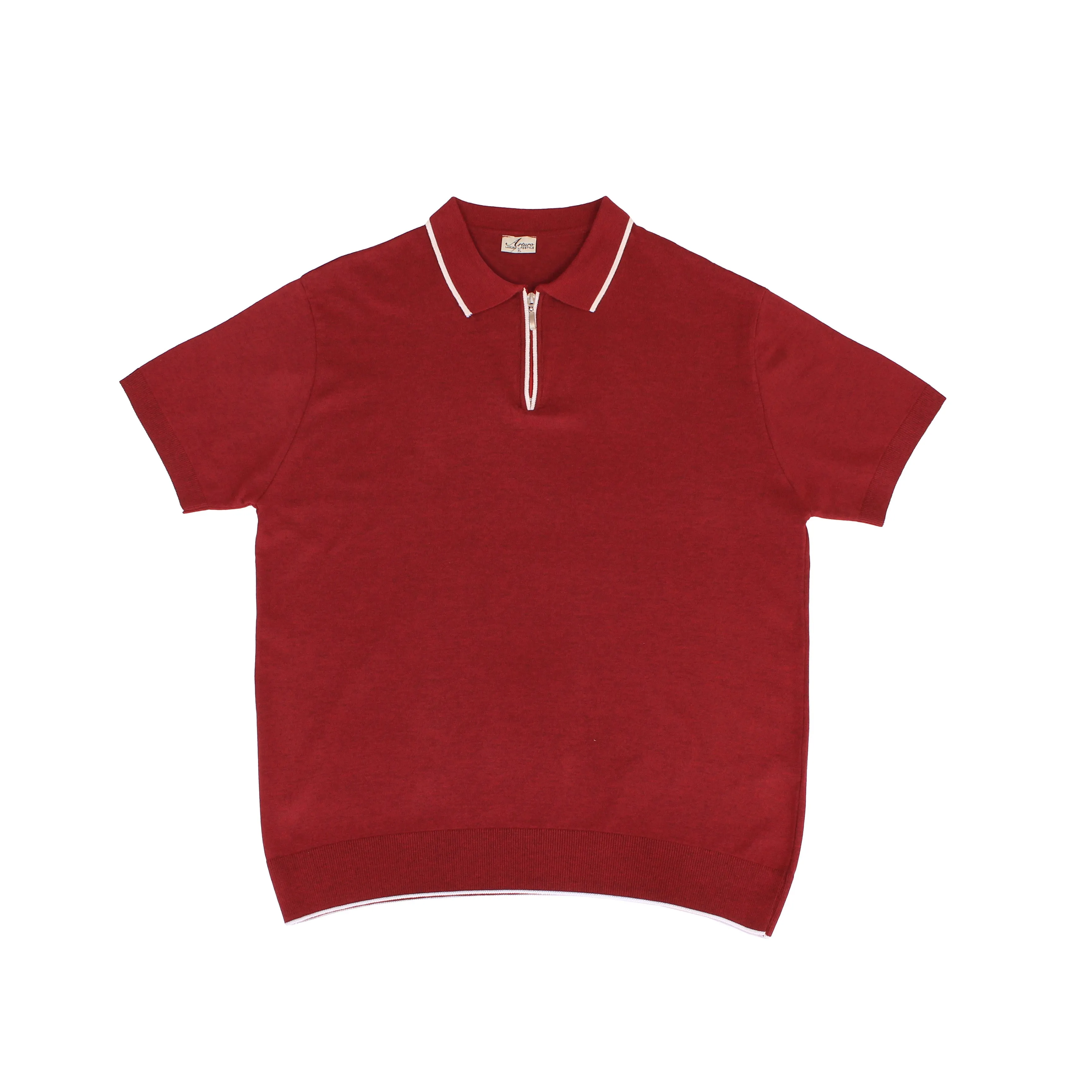 Arturo Almafi in Red / White Men's Short-Sleeve Zip-collar Knit Polo Shirt