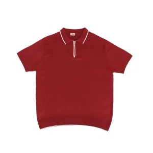 Arturo Almafi in Red / White Men's Short-Sleeve Zip-collar Knit Polo Shirt