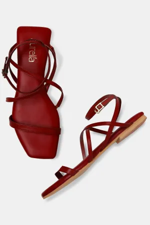 AURELIA BURGUNDY Square Toe Flat-ZKELLY