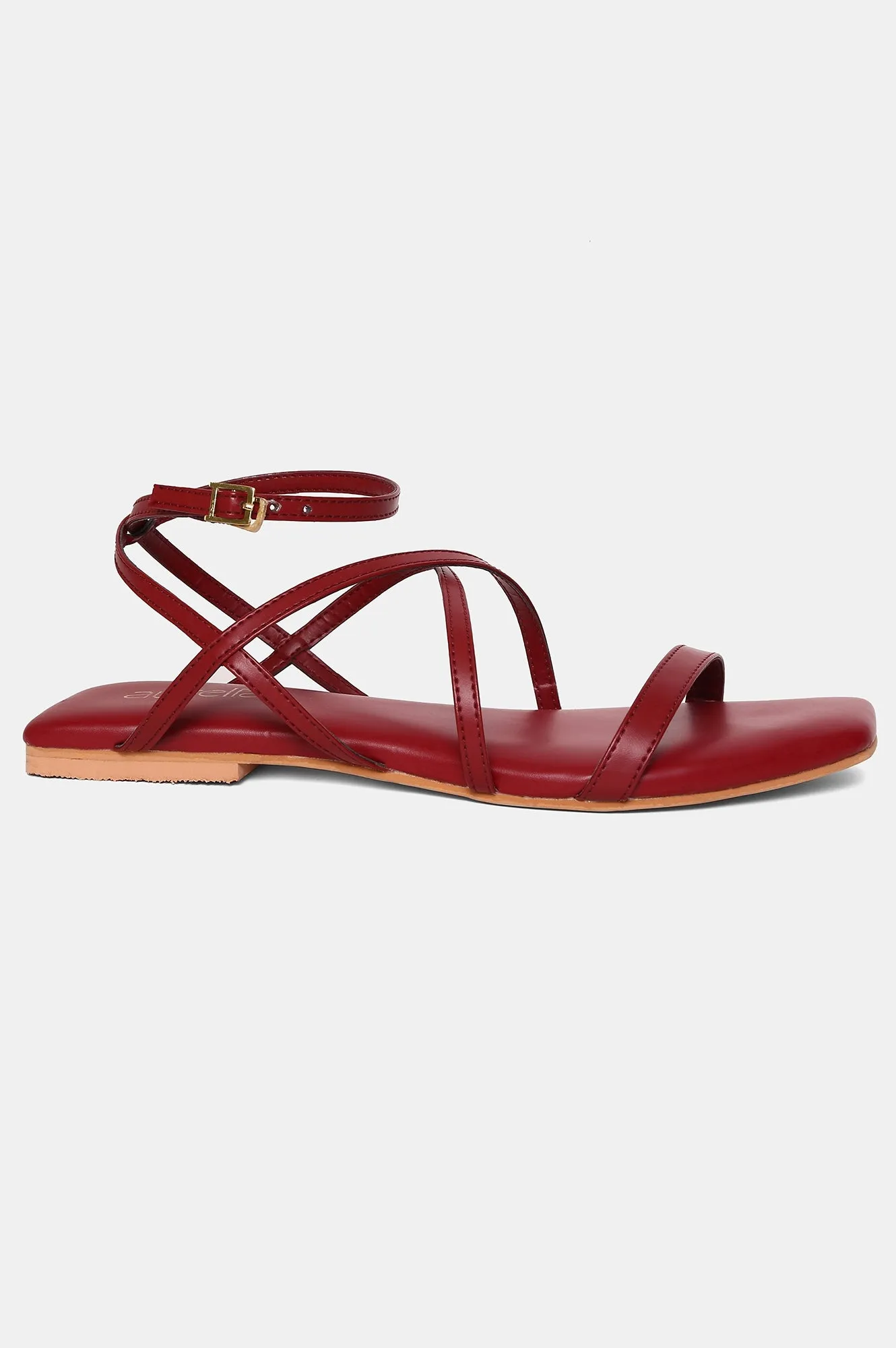 AURELIA BURGUNDY Square Toe Flat-ZKELLY