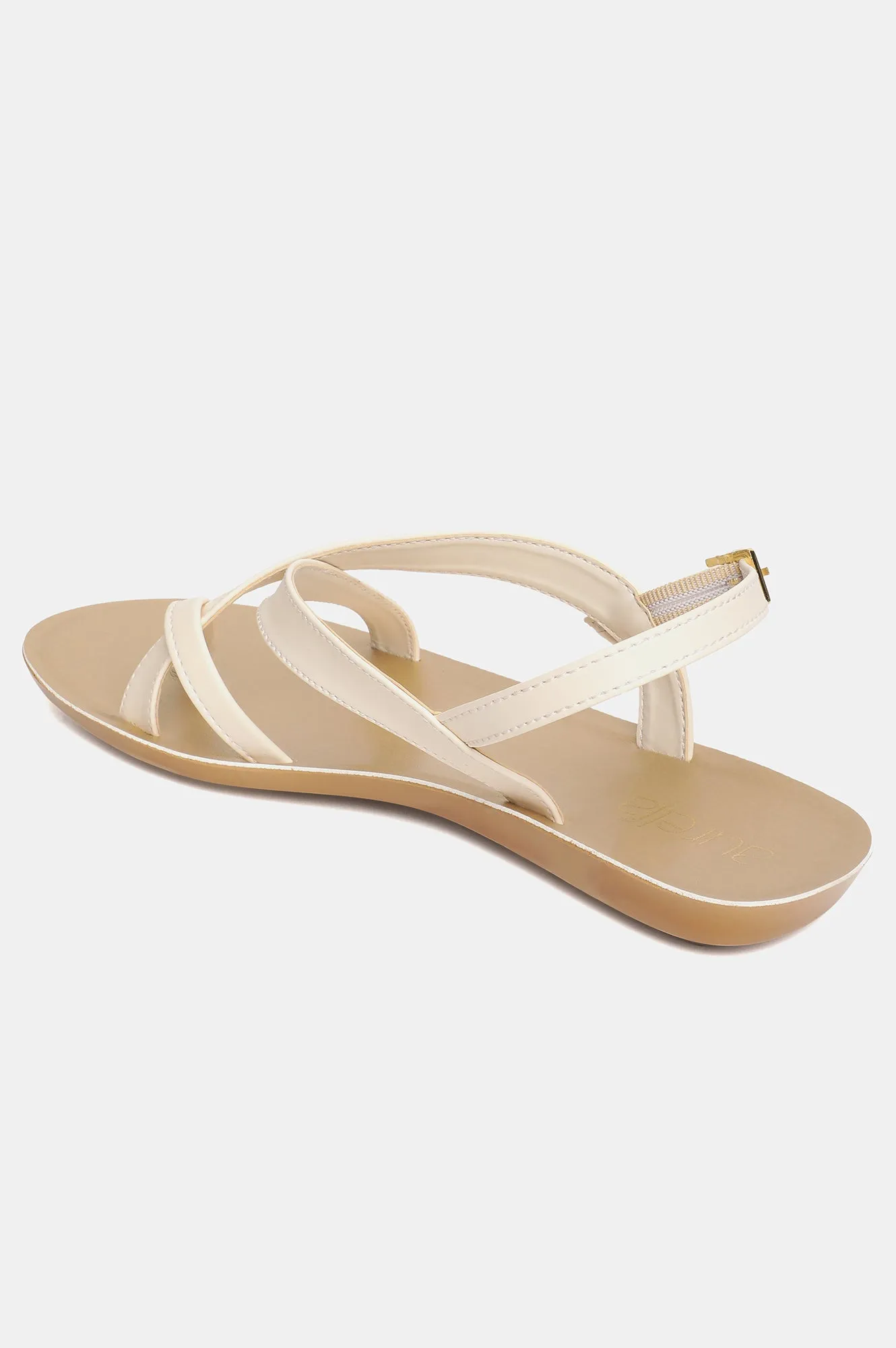 Aurelia Ecru Solid Almond Toe Flat-Zrosa