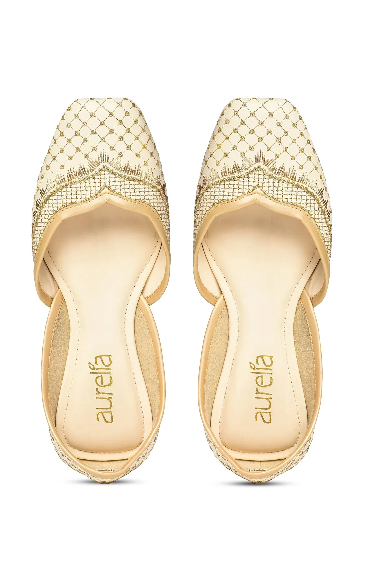Aurelia Embroidered Ecru Square Flat