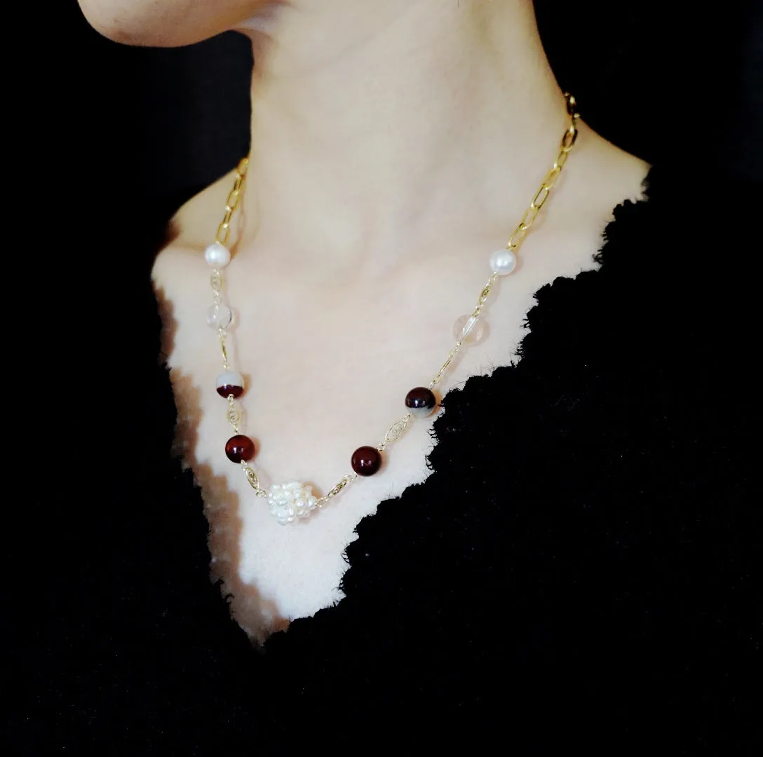 Autumn Gemstone and Pearl Station Necklace