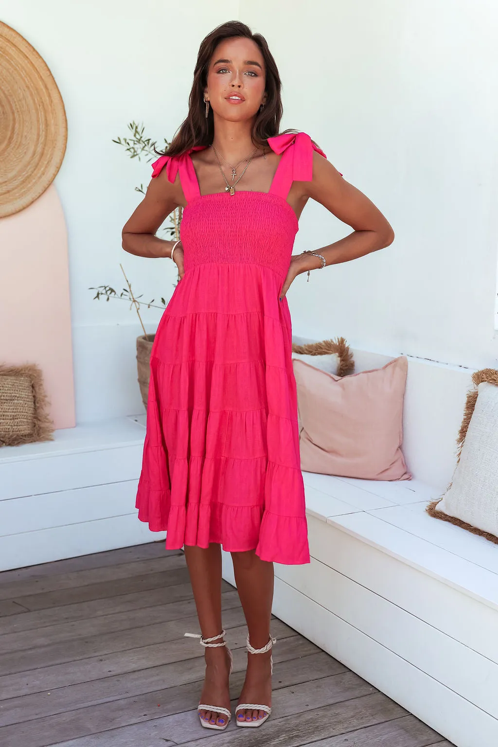 Aviella Midi Dress - Hot Pink