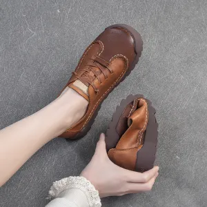 Babakud Women Spring Vintage Leather Lace-Up Flats