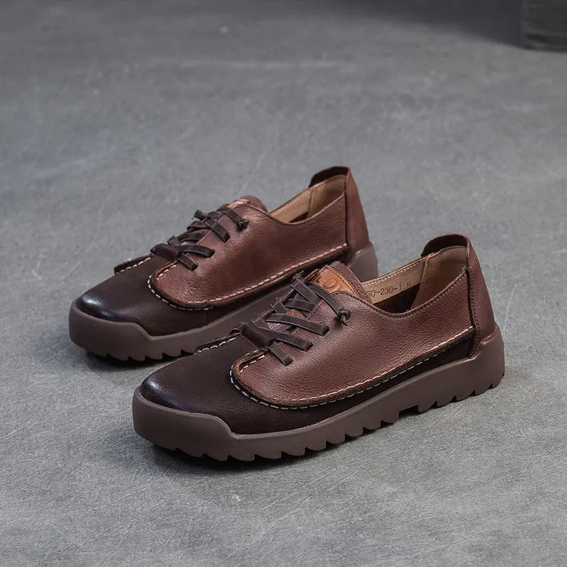 Babakud Women Spring Vintage Leather Lace-Up Flats