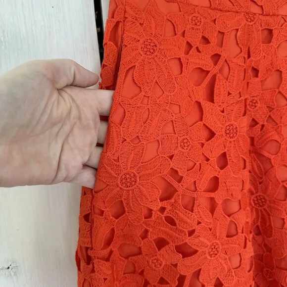 Banana Republic A-Line Lace Cutout Midi Skirt Fully Lined‎ Romantic Coral Orange