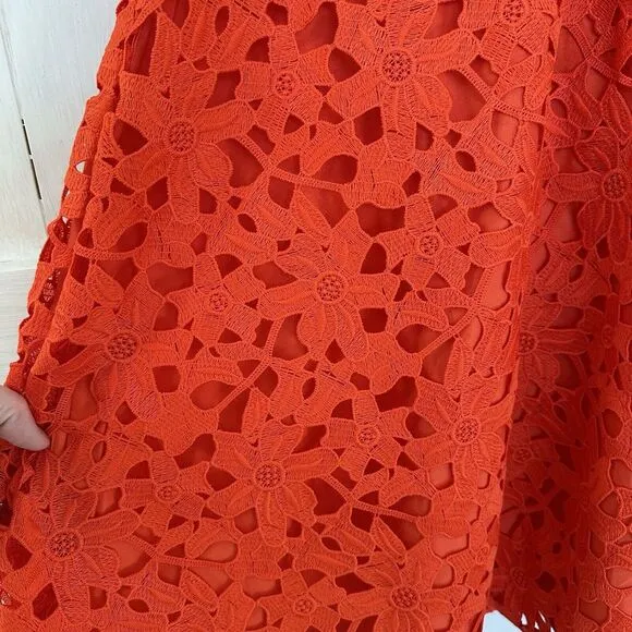 Banana Republic A-Line Lace Cutout Midi Skirt Fully Lined‎ Romantic Coral Orange