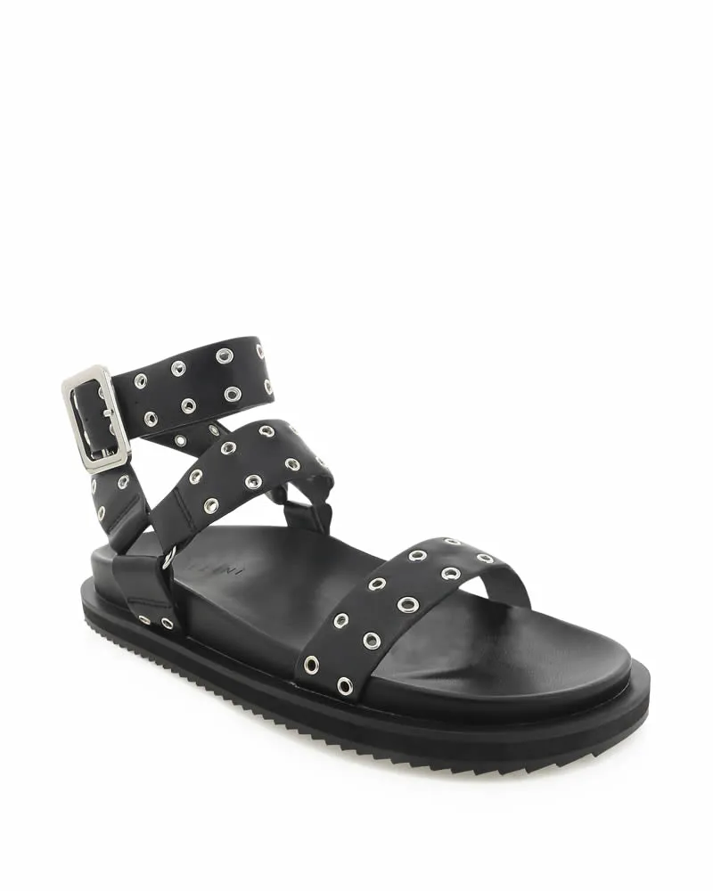 Billini Zosia Black Chunky Sandals with Silver Eyelets on  Straps