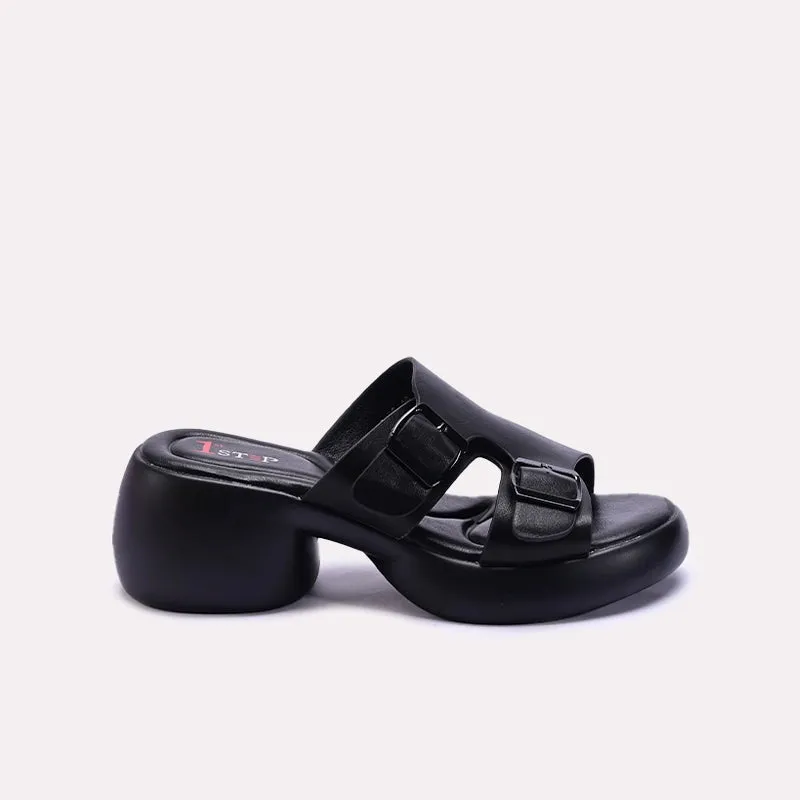 Black Comfy Chunky Casual Slippers 0413243