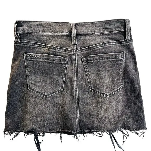 Blank NYC Lace Up Front Denim Mini Skirt Black Size 25 Fray Raw Hem