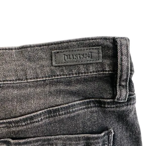 Blank NYC Lace Up Front Denim Mini Skirt Black Size 25 Fray Raw Hem