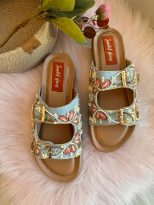 Blush Bloom Denim Sandals with Doctor Sole