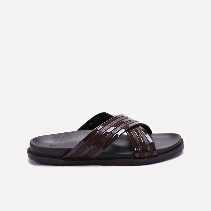 Brown Comfy Criss Cross Slippers 0151079