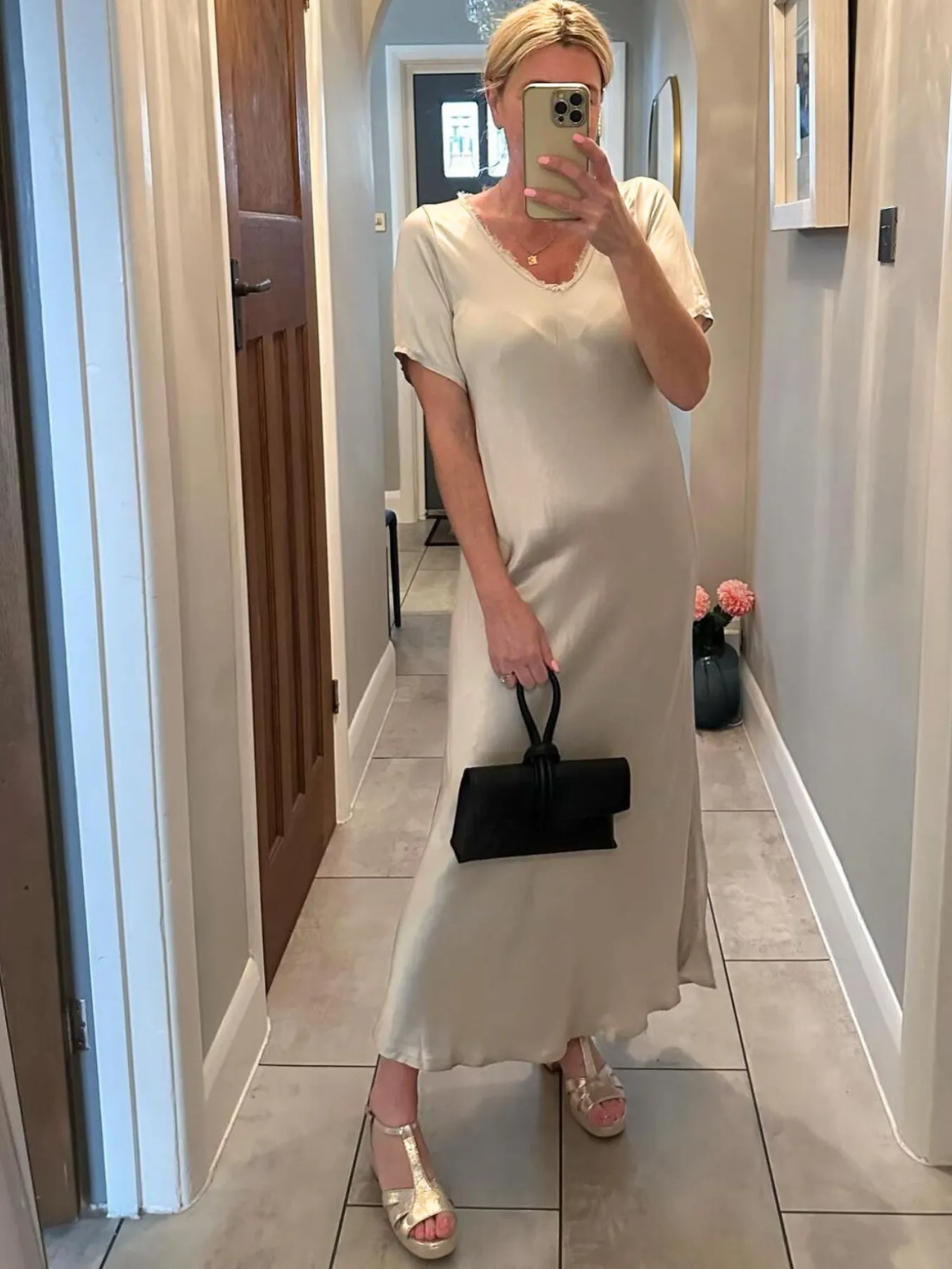 Burgundy Short Sleeve Satin Slip Dress