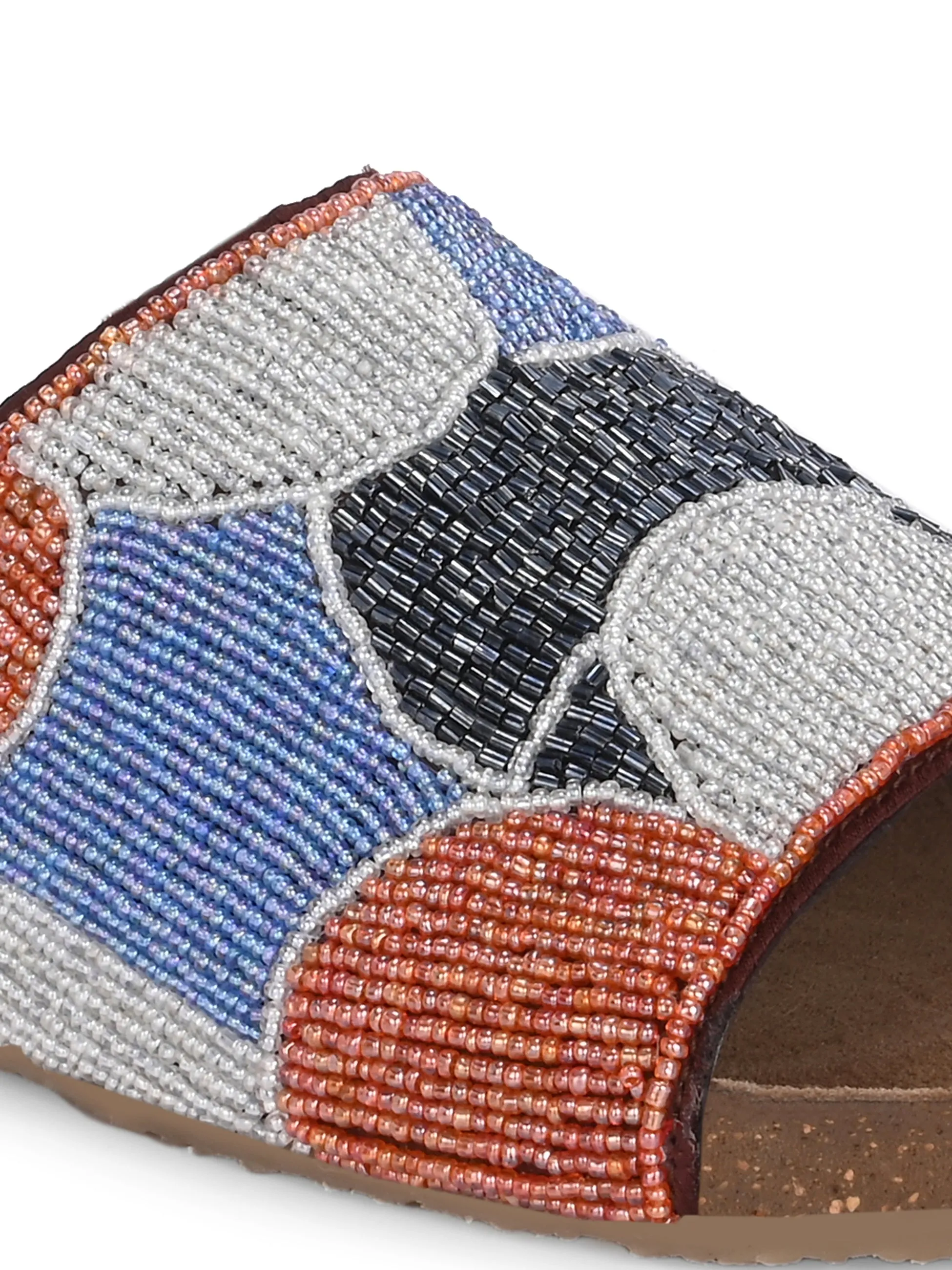 CARLO ROMANO BY WASAN MULTI COLOR EMBROIDERY FASHIONABLE LEATHER SLIPPER  FOR WOMEN