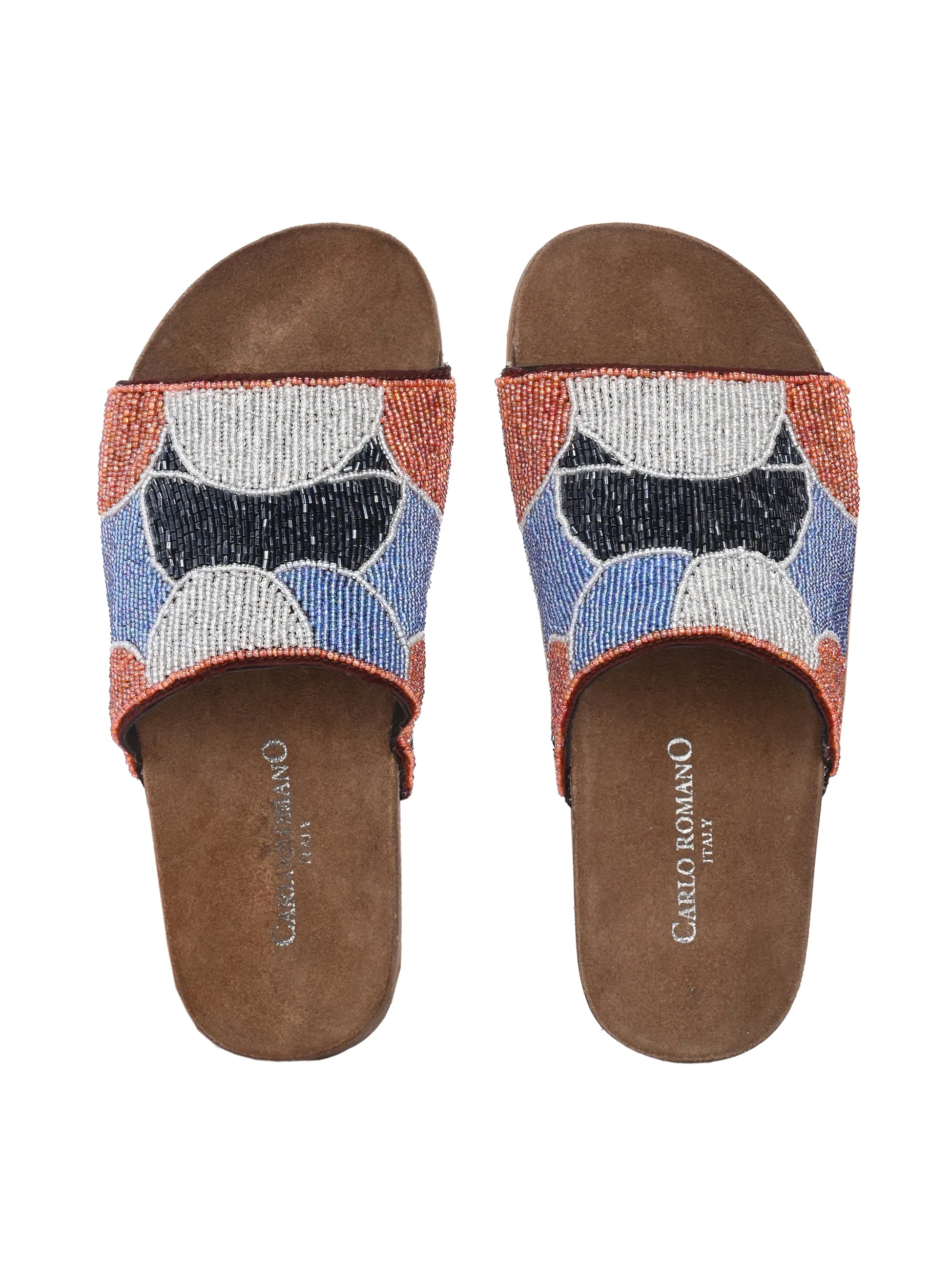 CARLO ROMANO BY WASAN MULTI COLOR EMBROIDERY FASHIONABLE LEATHER SLIPPER  FOR WOMEN