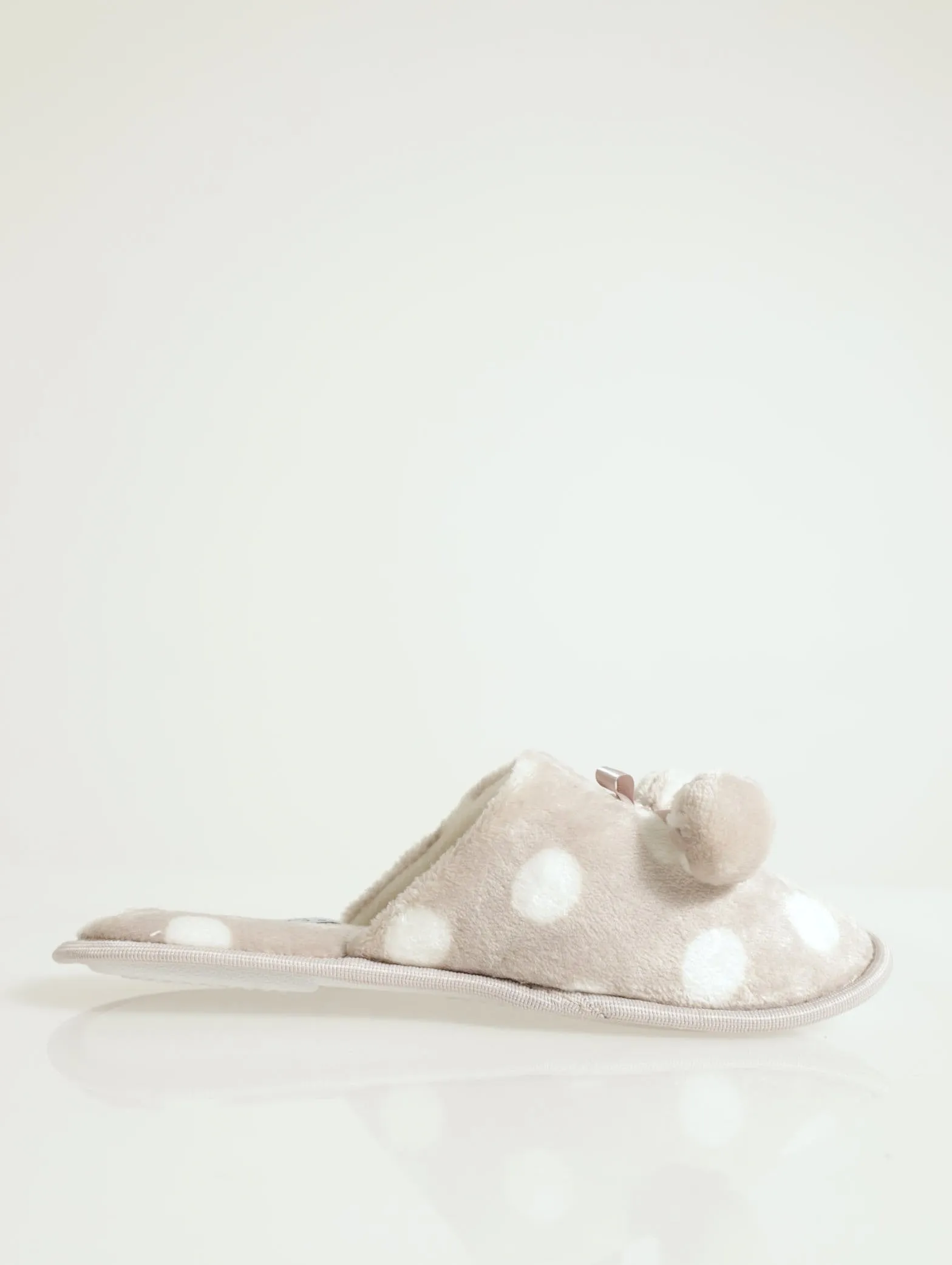 Closed Toe Slipper With Pom Pom Trim - Grey