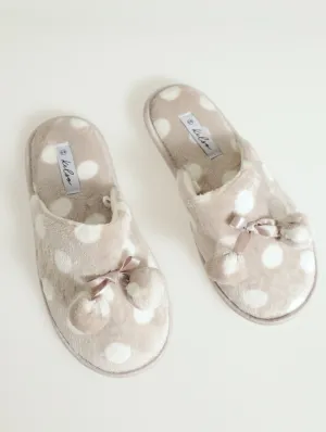 Closed Toe Slipper With Pom Pom Trim - Grey