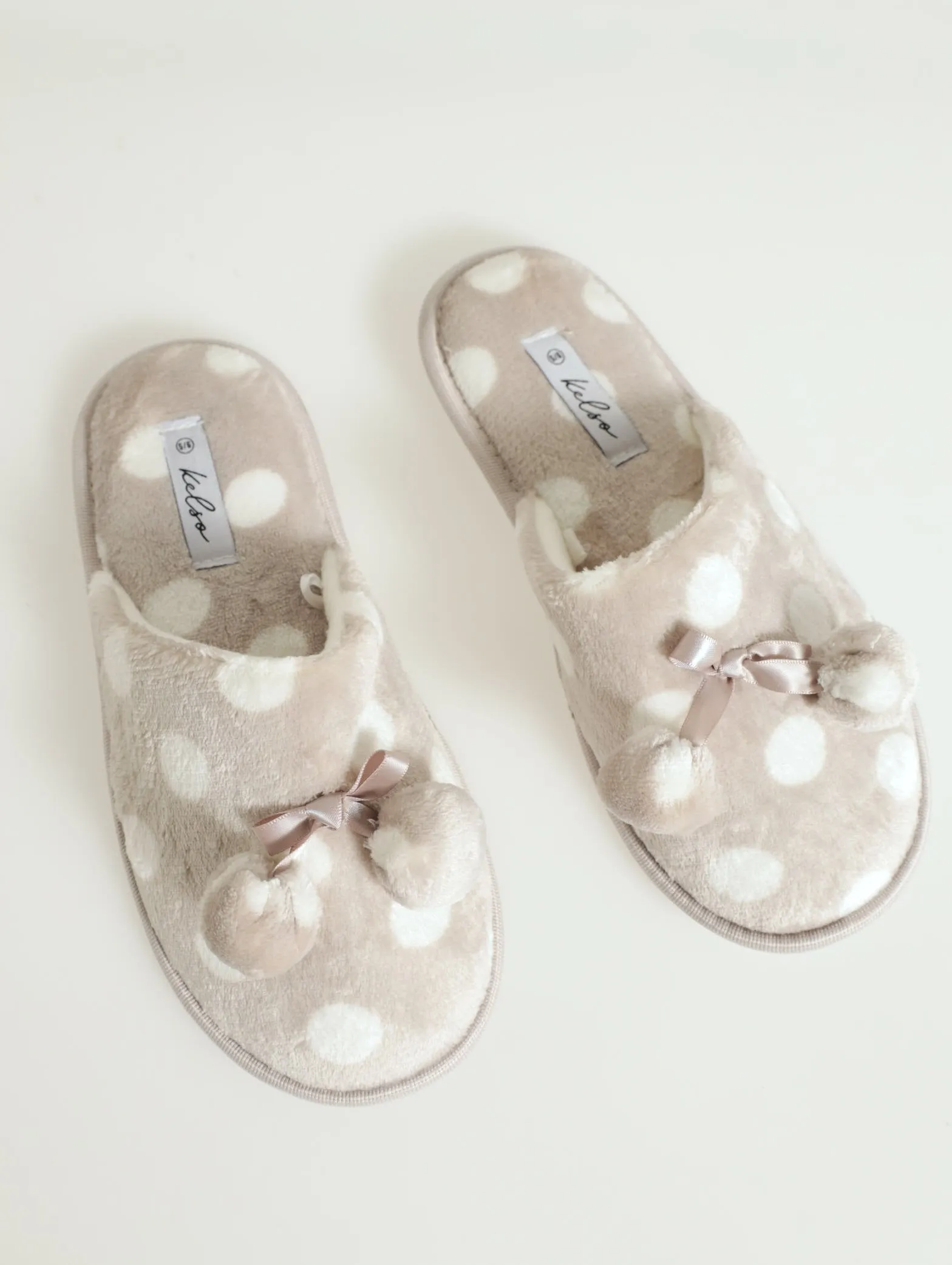 Closed Toe Slipper With Pom Pom Trim - Grey