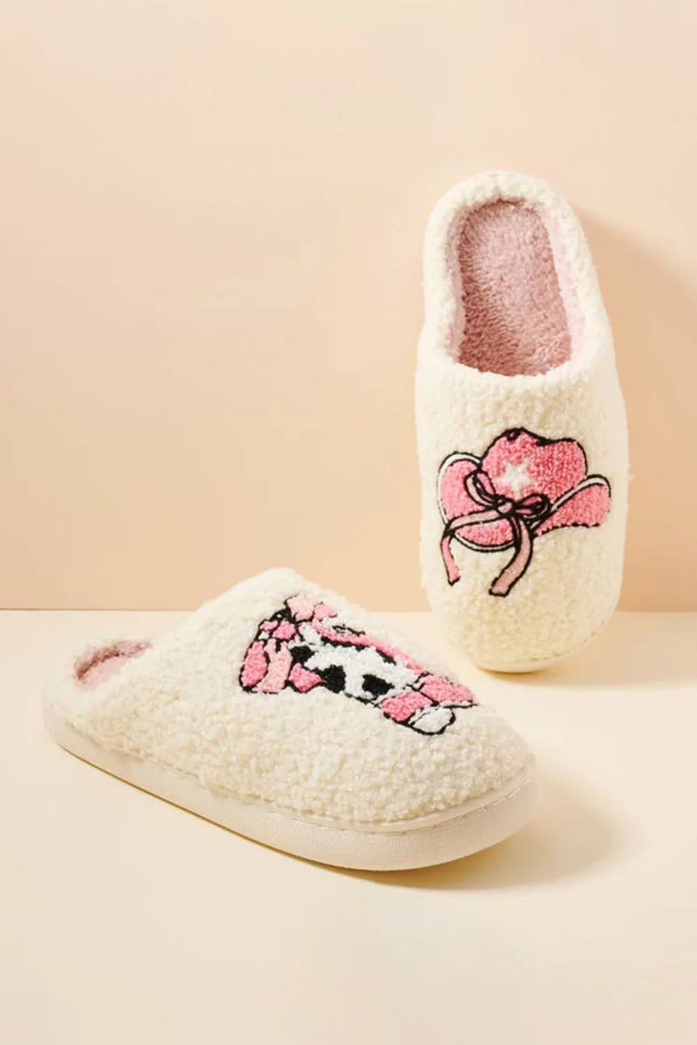 Cowgirl Hat & Boot Printed Plush Thermal Home Slippers