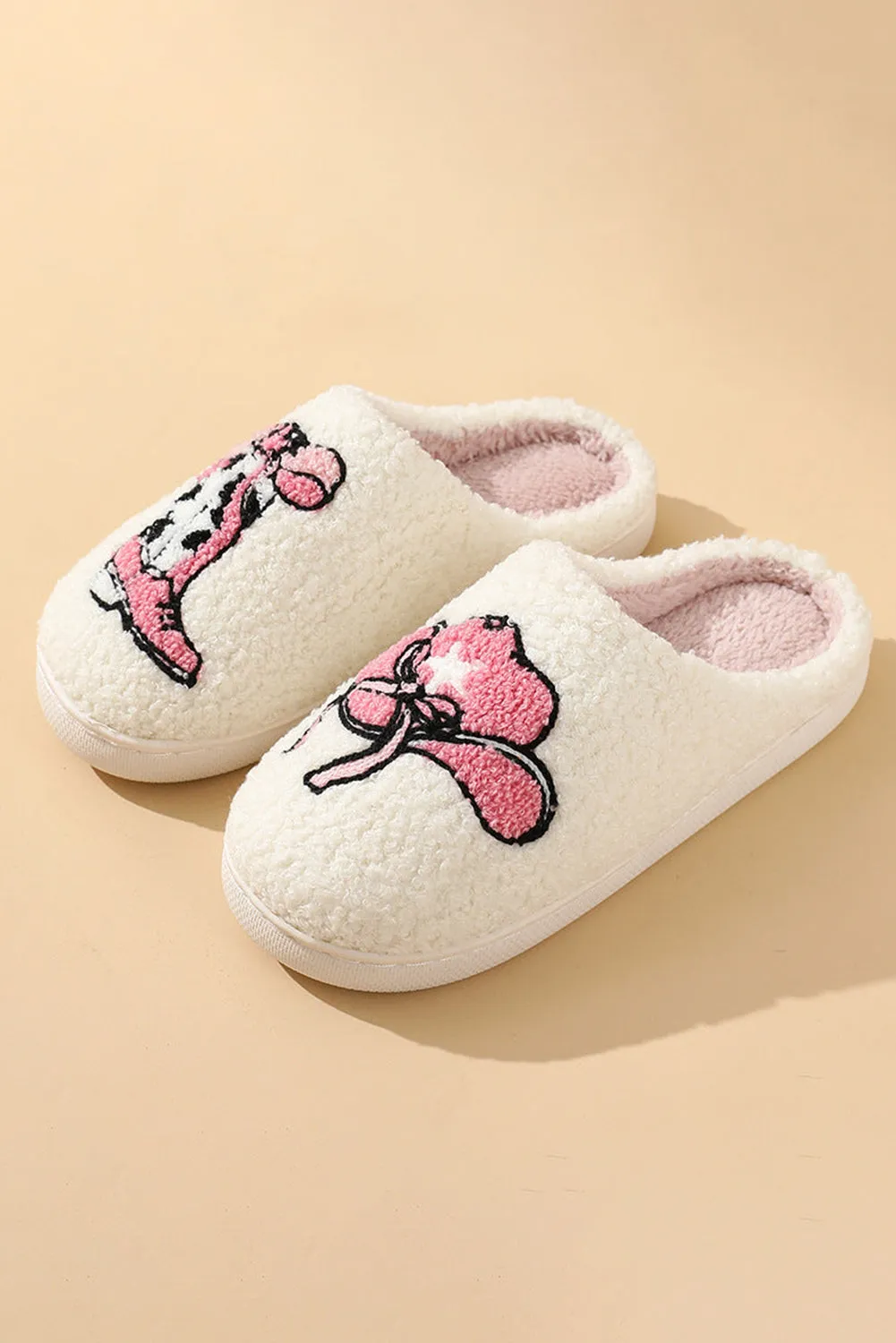 Cowgirl Hat & Boot Printed Plush Thermal Home Slippers