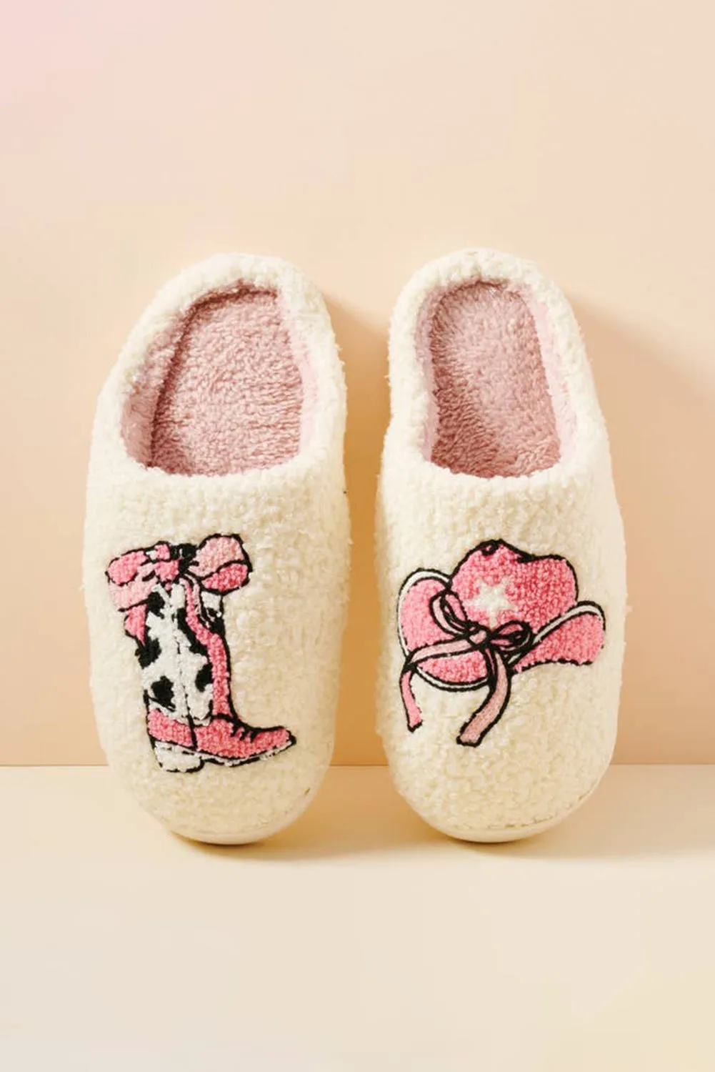 Cowgirl Hat & Boot Printed Plush Thermal Home Slippers