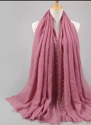 Crinkle Cotton Hijab with Pearl- Rose