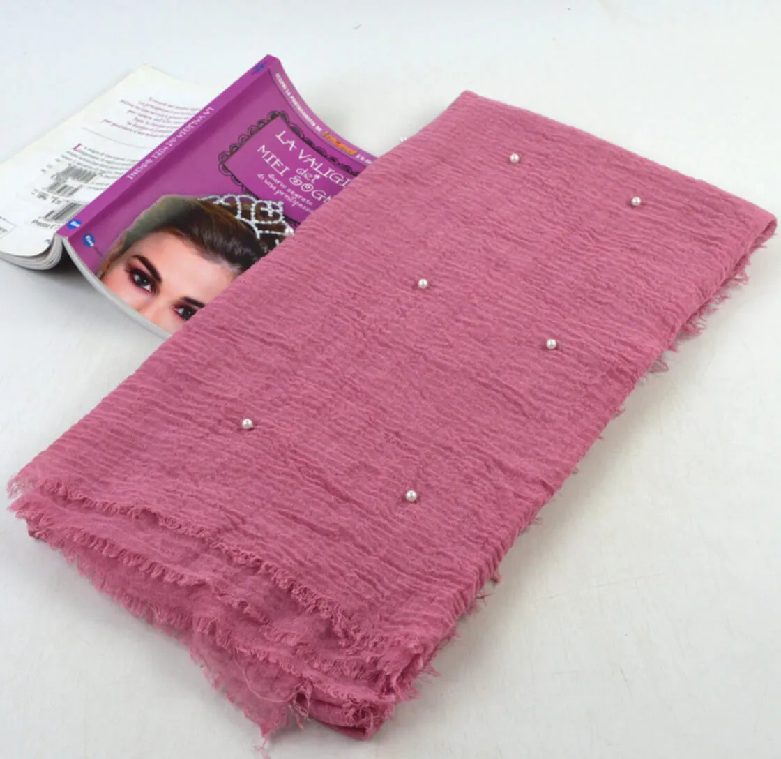 Crinkle Cotton Hijab with Pearl- Rose