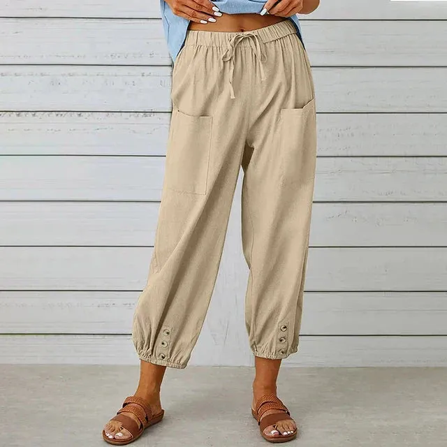 Cropped Drawstring Pants | Buttoned Cuffs | Lightweight and Casual