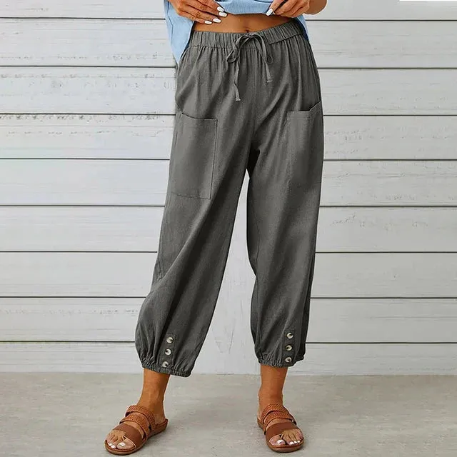 Cropped Drawstring Pants | Buttoned Cuffs | Lightweight and Casual