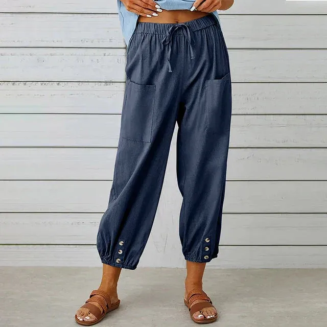 Cropped Drawstring Pants | Buttoned Cuffs | Lightweight and Casual