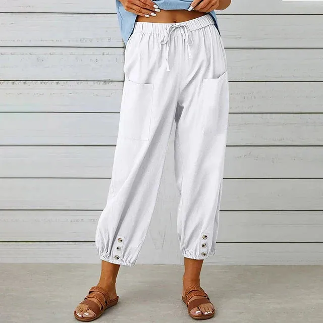 Cropped Drawstring Pants | Buttoned Cuffs | Lightweight and Casual
