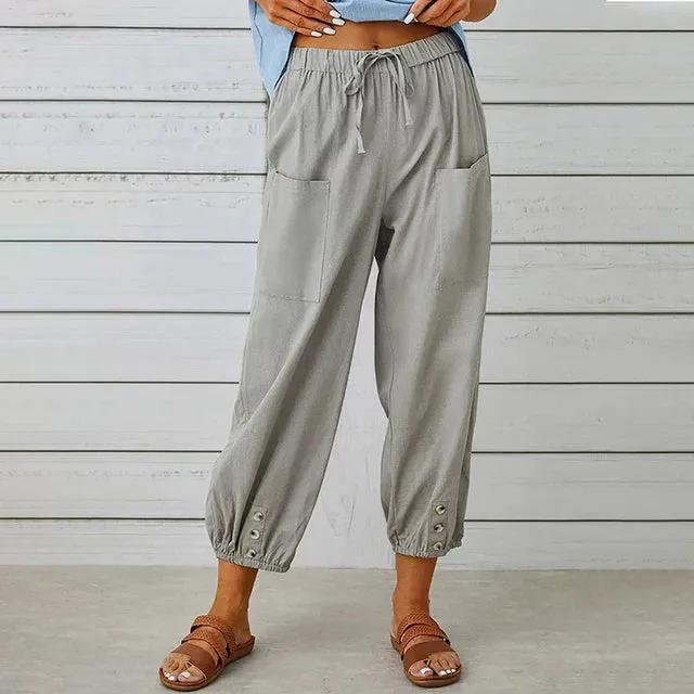 Cropped Drawstring Pants | Buttoned Cuffs | Lightweight and Casual