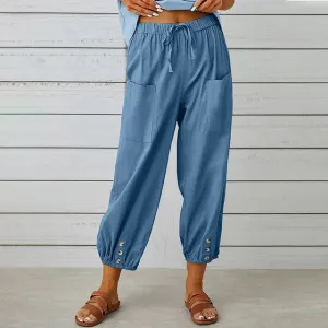 Cropped Drawstring Pants | Buttoned Cuffs | Lightweight and Casual